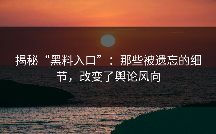揭秘“黑料入口”:那些被遗忘的细节,改变了舆论风向 揭秘“黑料入口”:那些被遗忘的细节,改变了舆论风向